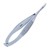 McPherson-Vannas Curved Iris Scissors, Serrated And Flat Handle With Polished Finish, Sharp Pointed Tips, 11mm Mid Screw To Tip, And Overall Length Of 3 3/8" (85mm) 